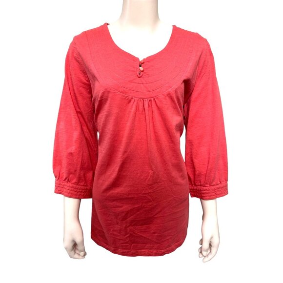 Adrian Delafield Salmon Pink Cotton Tunic Top With Button Front Scoop Neck Large - Picture 2 of 10